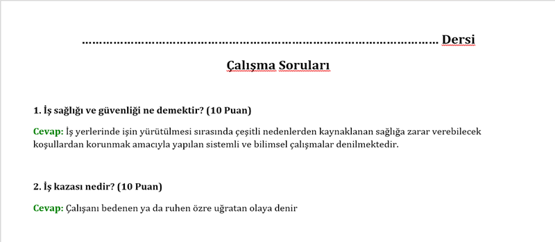 Çalışma Soruları