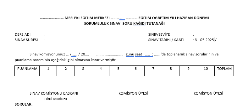 Sorumluluk Sınav Kağıdı