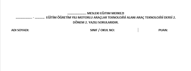 Standart Sınav Kağıdı